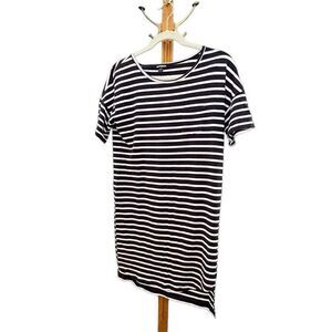 Express Navy Blue & White Striped Midi T-Shirt Dress - S